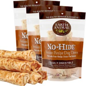 Earth Animal No-Hide Small Rolls Long Lasting Natural Rawhide Alternative Venison Recipe Chew Dog Treats